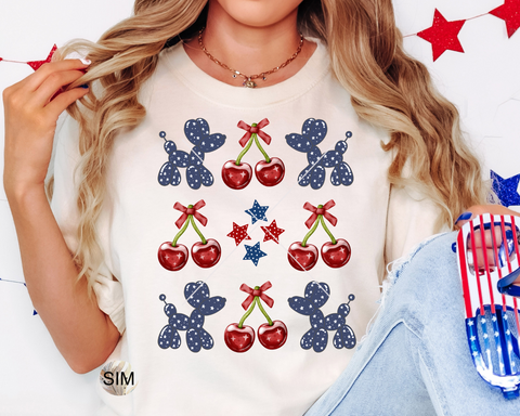 4th Of July PNG, Fourth Of July PNG, Balloon Dogs, Cherries, Coquette Bow, American Flag, 4th Of July Sublimation, UvDTF Design PnG Download