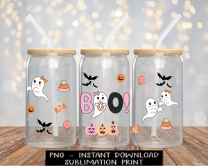 Boo Halloween Ghost PNG File, Little Ghost Iced Coffee UV DtF Digital Design Glass Wrap, PNG for Sublimation, Instant Download