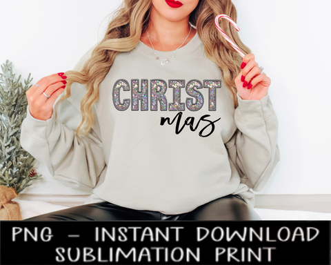 CHRISTmas PNG File, Christmas Faux Embroidery Sequin Letters, Sublimation Design, Christmas UV DtF Digital Design, Sublimation Download