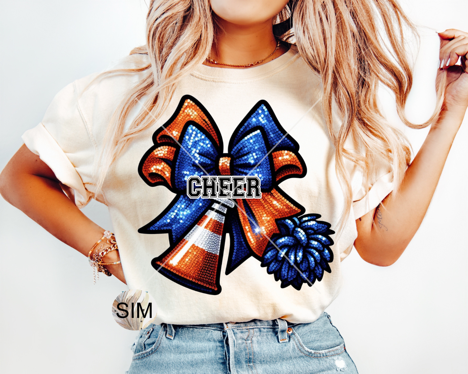 Cheer Bow PNG, Faux Sequin Cheer Bow, Blue & Orange Cheerleader Sequin Bow PNG, Cheerleader Bow PnG, Sublimation Digital PnG Download UVDTF