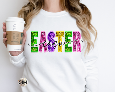 Easter PNG File, Easter Crew Faux Embroidery Sequin Letters PnG, Sublimation Digital, UV DtF File, PnG Instant Download, DtF PnG