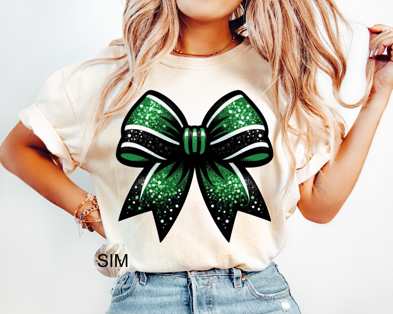 Cheer Bow PNG, Faux Glitter Cheer Bow, Green Cheerleader Glitter Bow PNG, Cheerleader Bow PnG, Sublimation PnG Instant Download, UVDTF