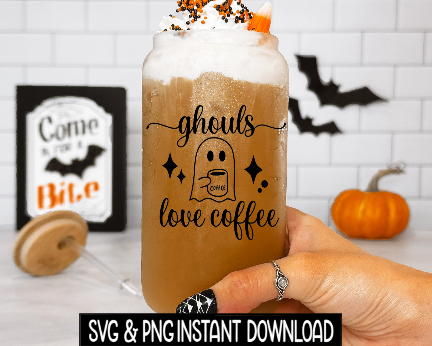 Little Ghost Coffee SVG, Halloween PNG, Ghouls Love Coffee Halloween SVG PnG Instant Download, Cricut Cut File, Silhouette Cut Files