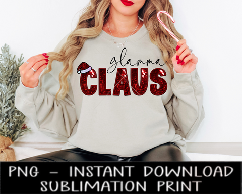 Glamma Claus Sequin PNG, Faux Sequin Letter, Sequin Claus Sublimation Design, Christmas UV DtF Digital Design, Sublimation Instant Download