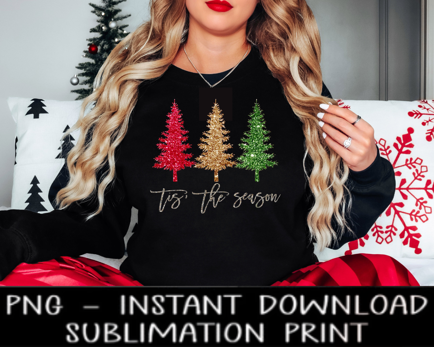Faux Glitter Christmas Tree PNG File, Faux Glitter Trees Sublimation PnG, Tis The Season UV DtF Digital Design, Sublimation Instant Download
