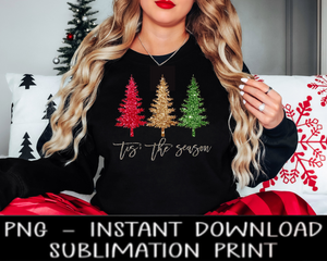 Faux Glitter Christmas Tree PNG File, Faux Glitter Trees Sublimation PnG, Tis The Season UV DtF Digital Design, Sublimation Instant Download
