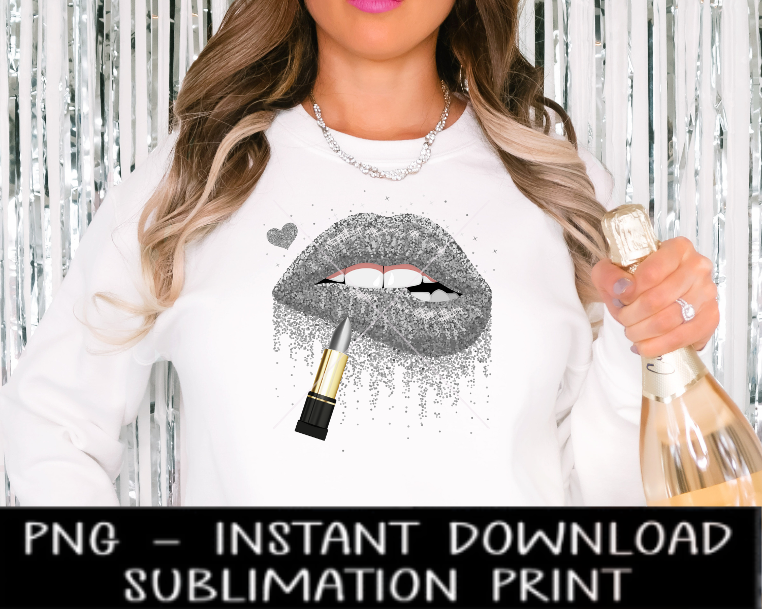 Faux Glitter Lips PNG File, Faux Glitter Dripping Lips Sublimation PnG, UV DtF Digital Design, Sublimation Instant Download