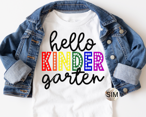 Hello Kindergarten PNG File, Back To School PNG, Bright Dotted Letter Png, Back To School Shirt Sublimation Digital PnG Download, UV DtF PnG