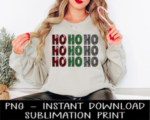 Ho Ho Ho Sequin PNG File, Faux Embroidery Sequin Letters, Sublimation Design, Christmas UV DtF Digital Design, Sublimation Instant Download