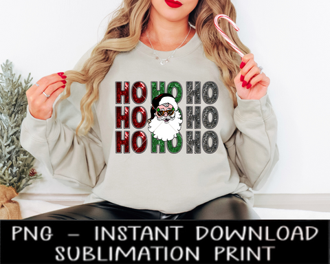 Ho Ho Ho Sequin Santa PNG File, Faux Embroidery Sequin Letters, Sublimation Design, Christmas UV DtF Digital Design, Sublimation Instant Download