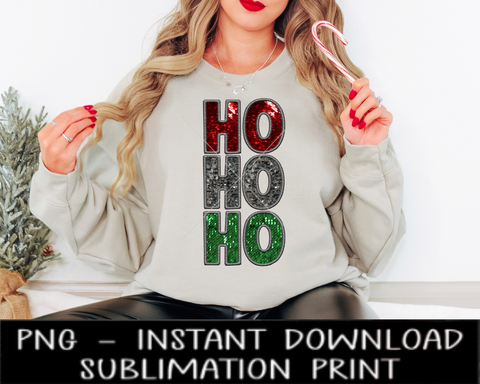 Ho Ho Ho PNG File, Faux Embroidery Sequin Letters, Sublimation Design, Christmas UV DtF Digital Design, Sublimation Instant Download