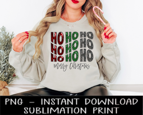 Ho Ho Ho Merry Christmas Wavy Sequin Santa PNG File, Faux Embroidery Sequin Letters, Sublimation Design, Christmas UV DtF Digital Design, Sublimation Instant Download