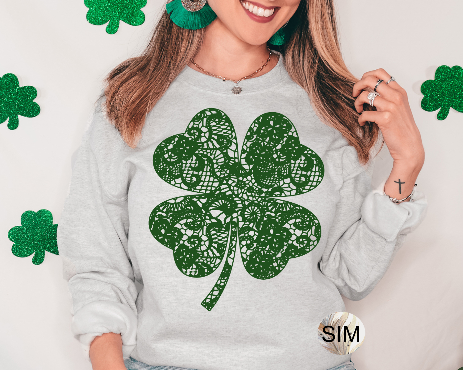 St Patrick's Day PNG File, Green Lace Shamrock PNG, Green Transparent Lace Shamrock Png, Lace Four Leaf Clover Digital PnG Download UV Dtf