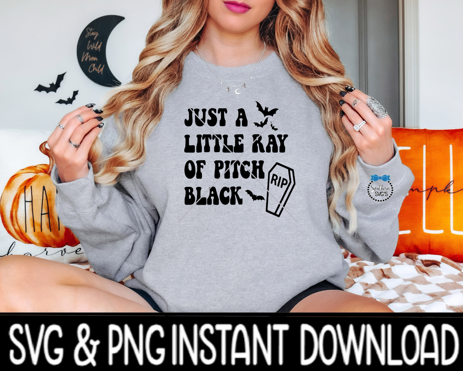Just A Little Ray Of Pitch Black SVG, PNG Fall Sweatshirt SVG File Instant Download, Cricut Cut Files, Silhouette Cut Files, Download, Print
