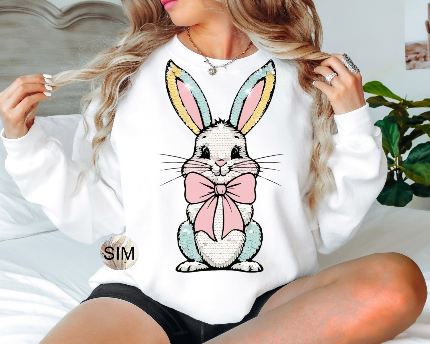 Easter Bunny Coquette Bow PNG File, Faux Sequin Bunny With Coquette Bow PNG, Easter PnG, Sublimation Digital PnG Download, UV DtF PnG