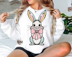 Easter Bunny Coquette Bow PNG File, Faux Sequin Bunny With Coquette Bow PNG, Easter PnG, Sublimation Digital PnG Download, UV DtF PnG