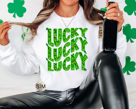 St Patrick's Day PNG File, Lucky Wavy Faux Sequin Embroidery PNG, Faux Embroidery Letters Sublimation Digital Instant Download, UV DtF PnG