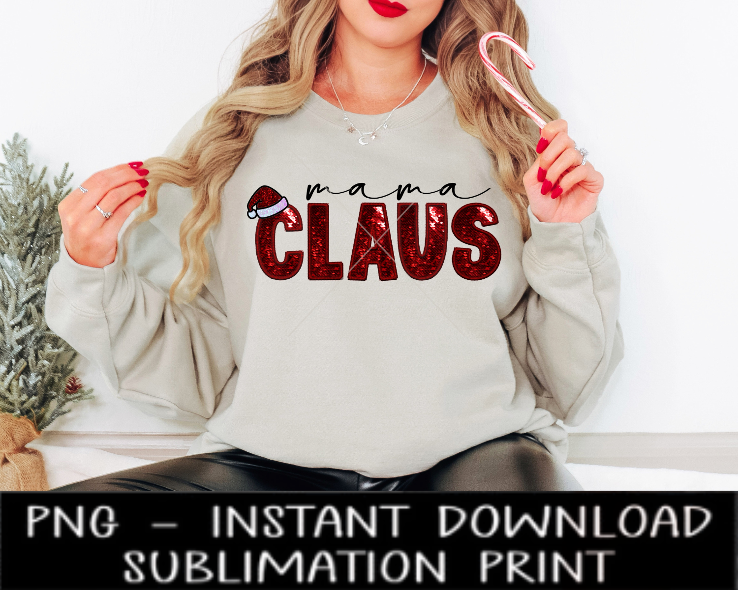 Mama Claus Sequin PNG, Faux Sequin Letter, Sequin Claus Sublimation Design, Christmas UV DtF Digital Design, Sublimation Instant Download