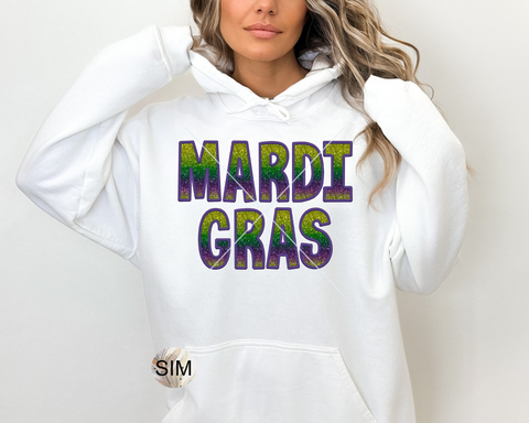 Mardi Gras Ombre PNG File, Mardi Gras Faux Embroidery Glitter Letters PnG, Sublimation Digital, UV DtF File, PnG Instant Download, DtF PnG