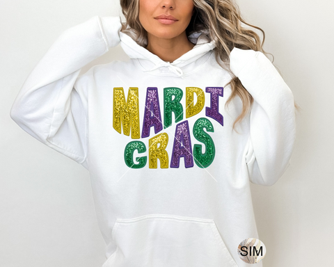 Mardi Gras PNG File, Mardi Gras Faux Embroidery Wavy Sequin Letters PnG, Sublimation Digital, UV DtF File, PnG Instant Download, DtF PnG