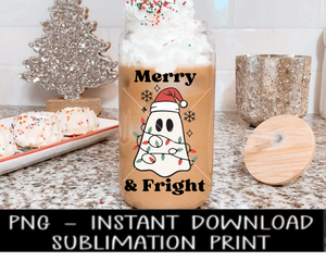 Christmas PNG, Merry And Fright UV DtF File, Christmas Ghost PNG Digital Design, Sublimation PnG, Instant Download Water Slide, Waterslide