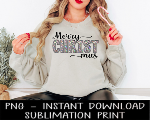 Merry CHRISTmas PNG File, Christmas Faux Embroidery Sequin Letters, Sublimation Design, Christmas UV DtF Digital Design, Sublimation Download