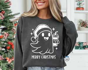 Cute Santa Ghost SVG, Merry Christmas Ghost PNG, Iced Coffee SvG Instant Download, Cricut Cut File, Silhouette Cut File, Christmas UV DtF