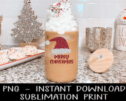 Faux Glitter Santa Hat Christmas PNG, Christmas Glitter Santa UV Dtf File, PNG Digital Design, Sublimation PnG, Instant Download, Waterslide