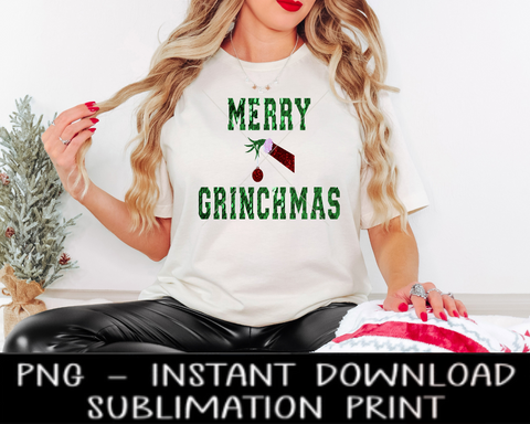 Merry Grinchmas PNG File, Faux Sequin Christmas PNG, Sublimation Design, Christmas UV DtF Digital Design, Sublimation Download