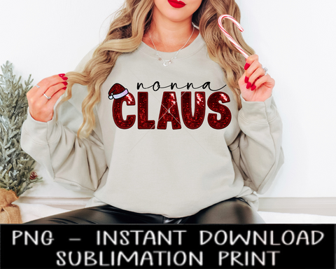 Nonna Claus Sequin PNG, Faux Sequin Letter, Sequin Claus Sublimation Design, Christmas UV DtF Digital Design, Sublimation Instant Download