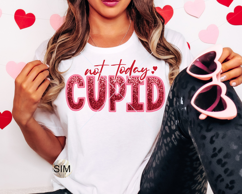 Valentine's Day Sequin PnG, Not Today Cupid Valentine's Day Sublimation Digital Design, Valentine's Faux Glitter PNG Sublimation, Instant Download, UV DTF