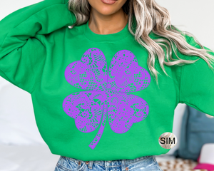 St Patrick's Day PNG File, Purple Lace Shamrock PNG, Purple Transparent Lace Shamrock Png, Lace Four Leaf Clover Digital PnG Download UV Dtf