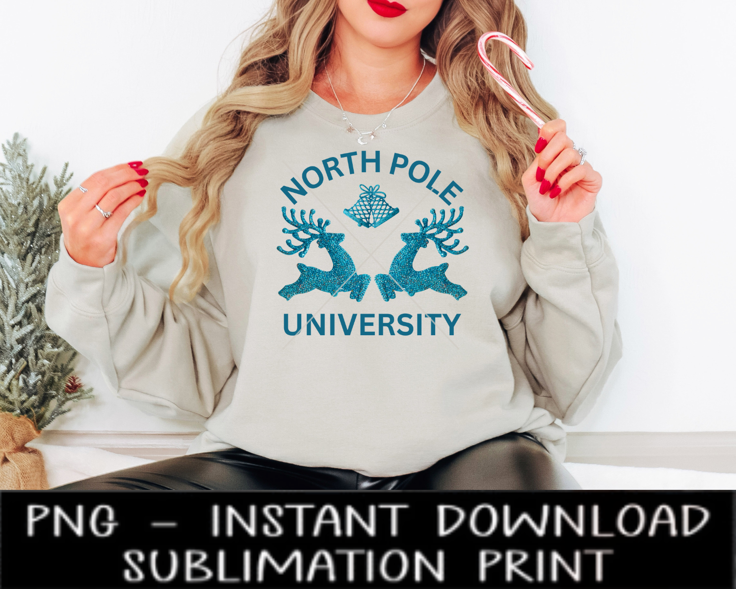 Faux Teal Glitter Reindeer PNG File, Faux Glitter North Pole University Sublimation PnG, UV DtF Digital Design, Sublimation Instant Download