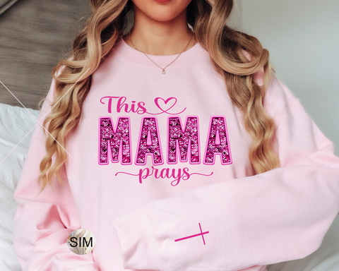 This Mama Prays PNG File, Faux Embroidery Sequin Letters, Faux Embroidered Mama Sequin PnG, Cross UV DtF Digital Design