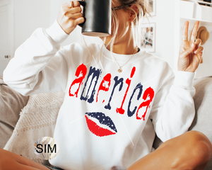 4th Of July PNG, America Lips Distressed Typewriter Letters PNG, Grunge Typewriter Letter Sublimation Digital Design PNG Instant Download