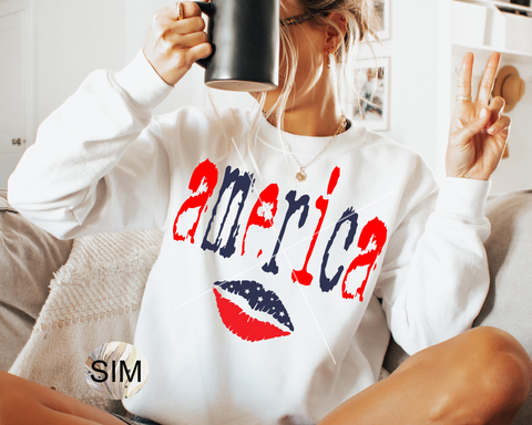 4th Of July PNG, America Lips Distressed Typewriter Letters PNG, Grunge Typewriter Letter Sublimation Digital Design PNG Instant Download