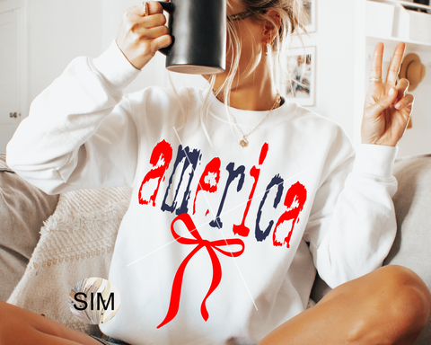 4th Of July PNG, America Distressed Typewriter Letters Coquette Bow PNG, Grunge Typewriter Letter Sublimation Digital Design PNG Download