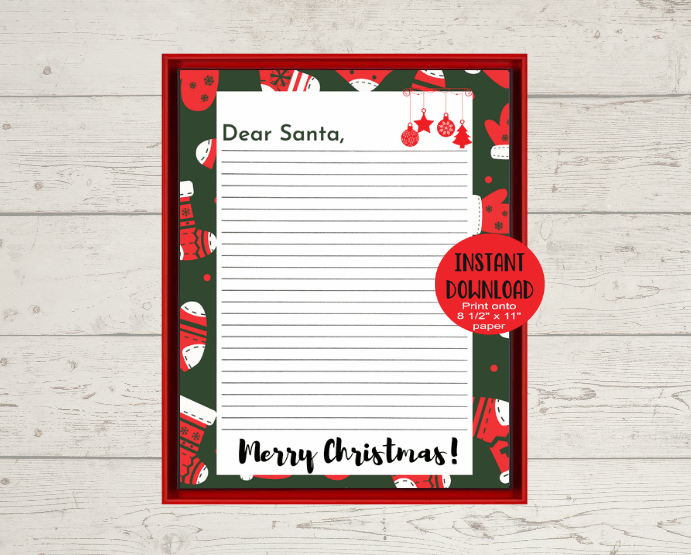 Dear Santa Letter, Printable Letter To Santa, Instant Printable Letter To Santa From Child, Instant PNG Digital Download