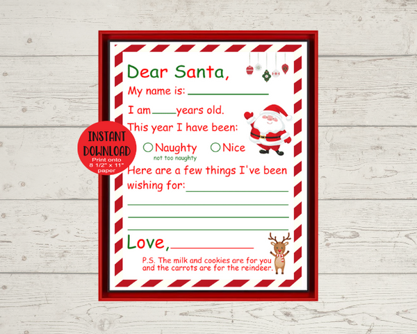 Dear Santa Letter, Printable Letter To Santa, Instant Printable Letter To Santa From Child, Instant PNG Digital Download