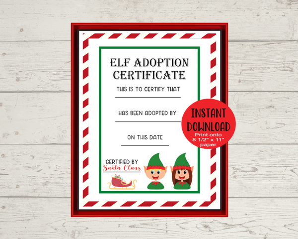 Elf Adoption Certificate, Printable Elf Adoption Letter, Instant Printable Elf Adoption Certificate, Instant PNG Digital Download