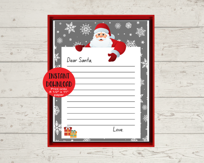 Santa Letter, Printable Letter To Santa, Instant Printable Letter To Santa From Child, Instant PNG Digital Download