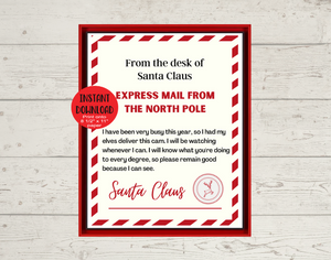 Santa Letter, Printable Santa Cam Letter, Instant Printable Letter From Santa, Instant PNG Digital Download