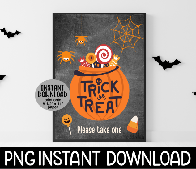 Trick Or Treat Sign PNG, Happy Halloween Sign PNG, Printable Halloween Trick Or Treat Sign, Halloween Decor, Instant PNG Digital Download