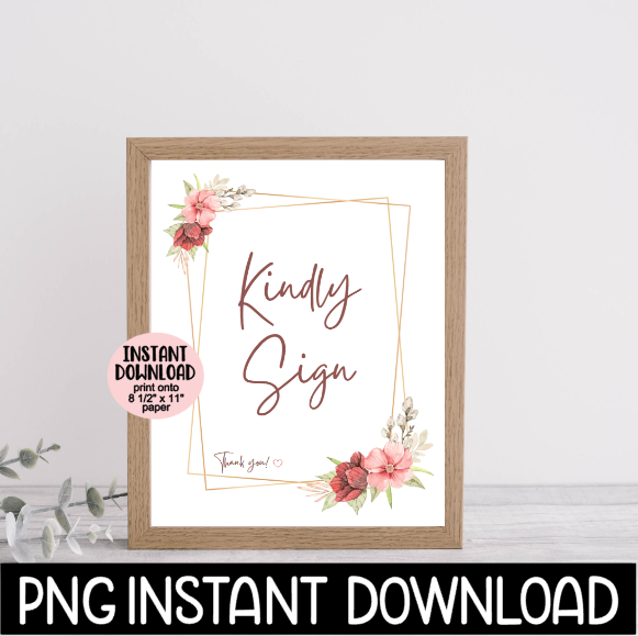 Wedding Sign PNG, Kindly Sign PNG, Wedding Sign In Book Printable Sign, Wedding Party Decor, Instant PNG Digital Download