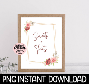 Wedding Sign PNG, Sweets And Treats PNG, Wedding Treats + Sweets Printable Sign, Wedding Party Decor, Instant PNG Digital Download