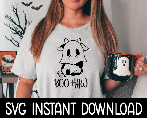 Boo Haw SVG, Boo Haw Cow Ghost Halloween SVG, Halloween SVG, Instant Download, Cricut Cut File, Silhouette Cut Files, Download, Print