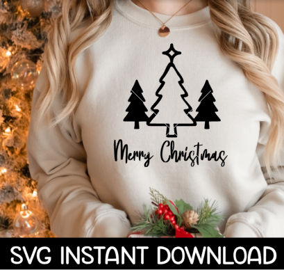 Merry Christmas Tree SVG, Christmas Tee Shirt SVG Instant Download, Cricut Cut File, Silhouette Cut File Download Print