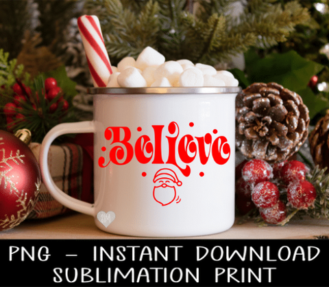 Christmas PNG, Vintage Believe Tee PNG Digital Design, Sublimation PnG, Instant Download Water Slide Decal