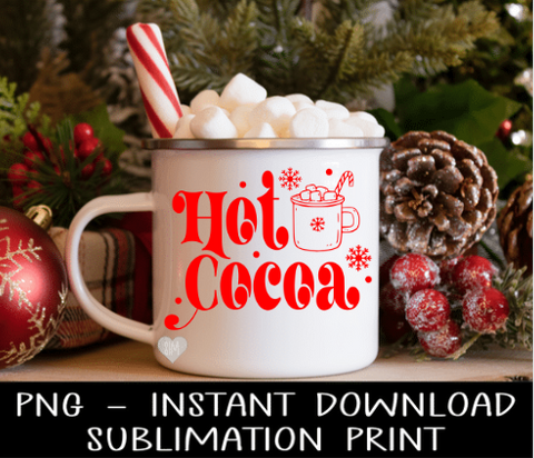 Christmas PNG, Vintage Hot Cocoa Tee PNG Digital Design, Sublimation PnG, Instant Download Water Slide Decal