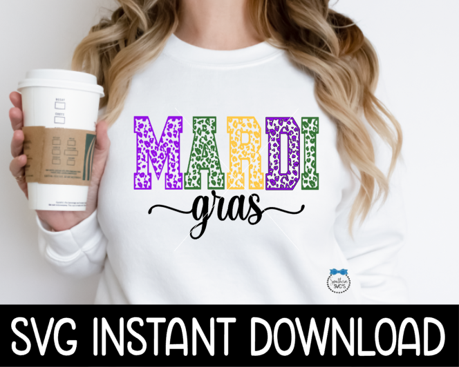 Mardi Gras SVG Files, Mardi Gras Cheetah SVG, Mardi Gras Tee SVG Instant Download, Cricut Cut Files, Silhouette Cut File, Download, Print
